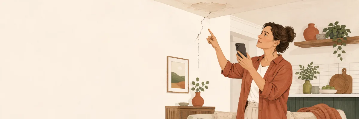 Illustration of a homeowner noticing a crack running down an interior wall.