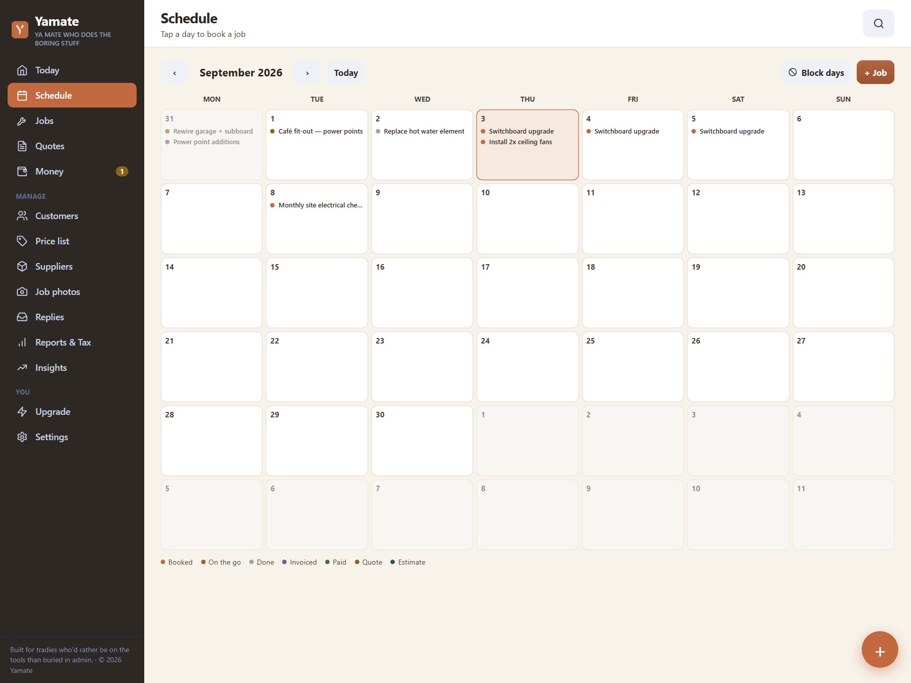Booking a job into the Yamate schedule
